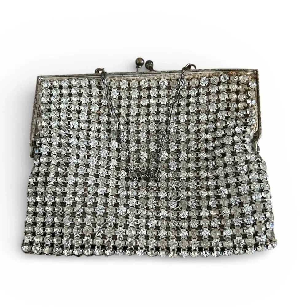 1940s Rhinestone Evening Clutch: Silver Crystal Cocktail Bag